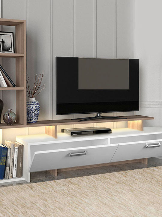 Wohnzimmer TV-Einheit Simal Weiß mit Beleuchtung L168.2xB31.3xH120cm