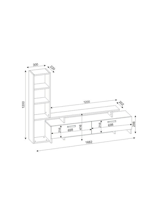Wohnzimmer TV-Einheit Simal Weiß mit Beleuchtung L168.2xB31.3xH120cm
