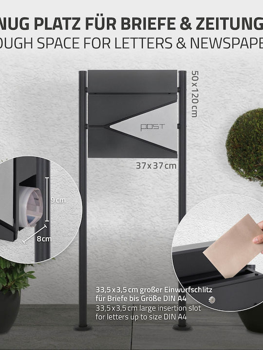 ML-Design Γραμματοκιβώτιο Εξωτερικού Χώρου Inox σε Γκρι Χρώμα 37x37x11cm