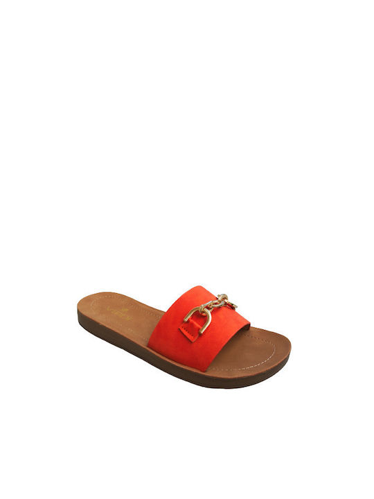 Verde Women's Flat Sandals Anatomic in Red Color