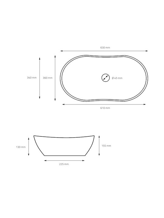 ML-Design Deasupra Blatului Chiuvetă Ceramică 63x36x15.5cm Negru
