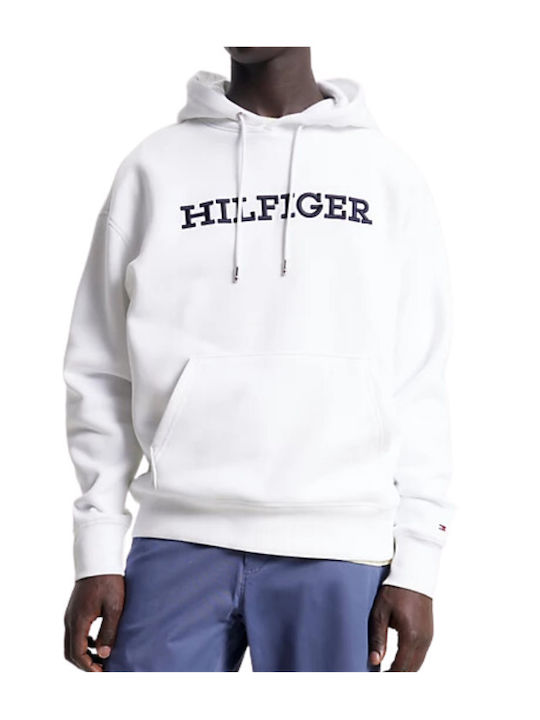 Tommy Hilfiger Monotype Embro Men's Sweatshirt with Hood & Pockets White  MW0MW33062YBH