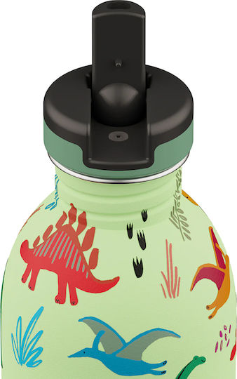 24Bottles Jurassic Friends Παιδικό Παγούρι Δεινόσαυρος Αλουμινίου με Καλαμάκι Non Spill Πράσινο 500ml