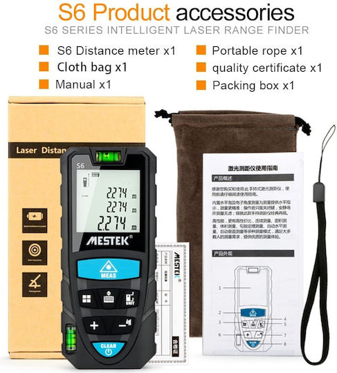 Mestek Laser Distance Meter S6/50M with Range up to 50m