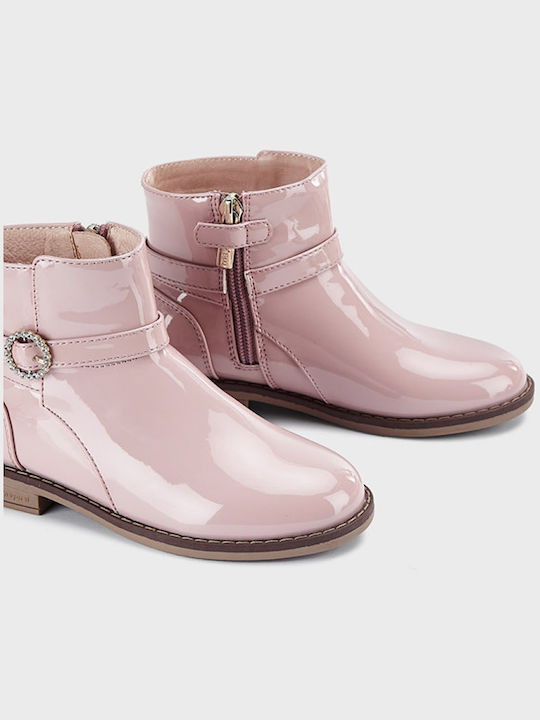 Mayoral Kids Patent Leather Boots with Zipper Pink