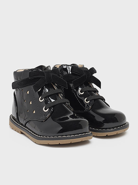 Biker Kids Boots from Patent Leather with Zipper Black