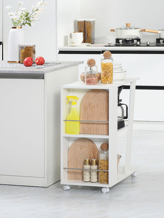 HomCom Wooden Kitchen Trolley 2 Tiers White 60x38x77cm