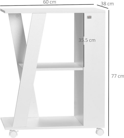 HomCom Troleu De Bucătărie Din Lemn Cu 2 Locuri Alb 60x38x77cm