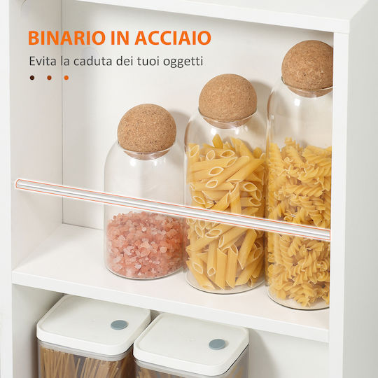 HomCom Troleu De Bucătărie Din Lemn Cu 2 Locuri Alb 60x38x77cm
