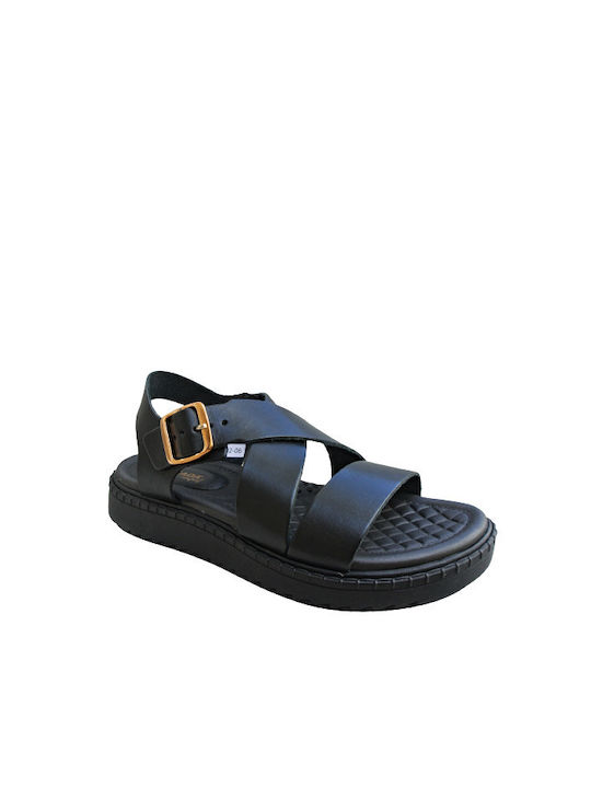 Pegada Leder Damen Flache Sandalen Anatomisch in Schwarz Farbe