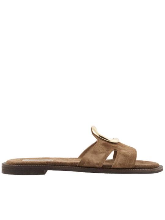 Makris Leather Women's Flat Sandals in Brown Color