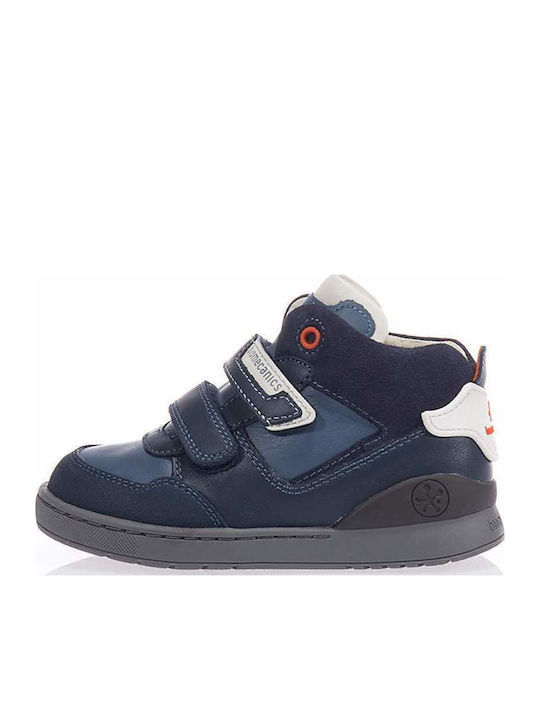 Anatomisch Lederne Kinderstiefeletten mit Klettverschluss Marineblau