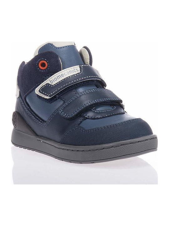 Anatomisch Lederne Kinderstiefeletten mit Klettverschluss Marineblau