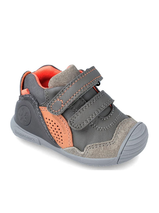 Anatomical Leather Kids Boots with Velcro Gray
