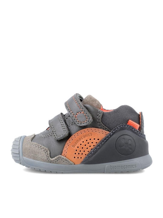 Anatomical Leather Kids Boots with Velcro Gray