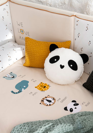 Petit Praia Crib Decorative Pillow Panda Jungle White 25x25cm
