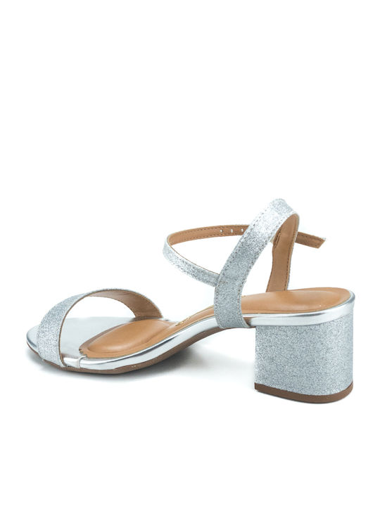 Vizzano Anatomic Women's Sandals Silver with Chunky Medium Heel