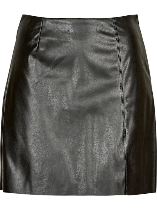 Leder Hoch tailliert Mini Rock Schwarz