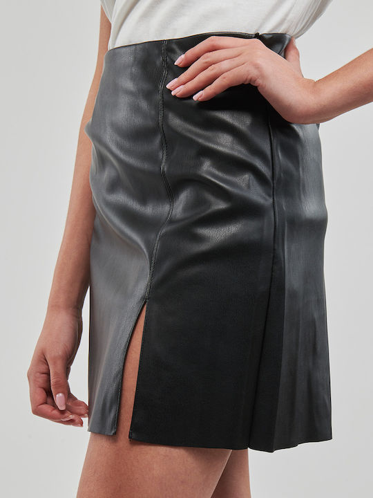 Leder Hoch tailliert Mini Rock Schwarz