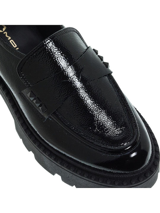 Lackleder Damen Mokassins in Schwarz Farbe