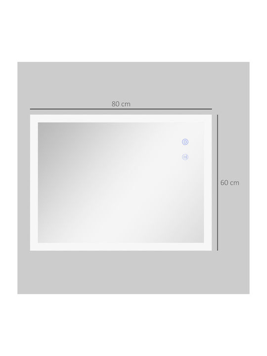 Kleankin Rechteckiger Badezimmerspiegel LED aus Metall 80x60cm