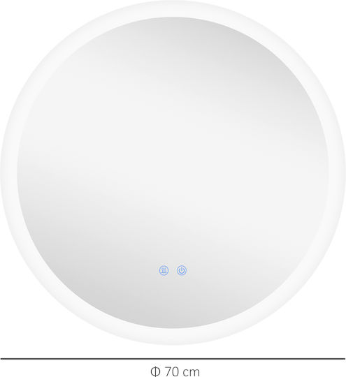 Kleankin Oglindă de Baie Rotundă Lumini LED 70x70cm