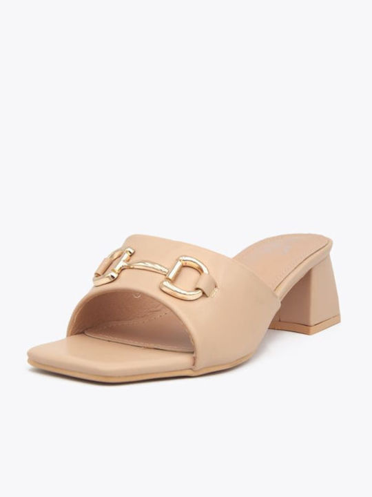 Joya Mules mit Chunky Niedrig Absatz in Beige Farbe