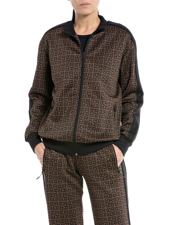 Replay Women's Hooded Fleece Cardigan Brown