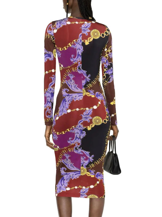 Versace Καλοκαιρινό Midi Βραδινό Φόρεμα Μωβ
