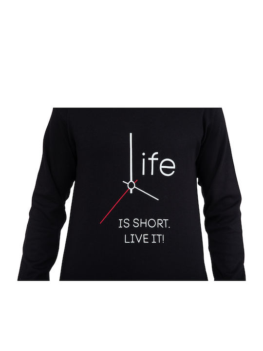 Nina Club Χειμερινή Ανδρική Πιτζάμα Βαμβακερή Life Black