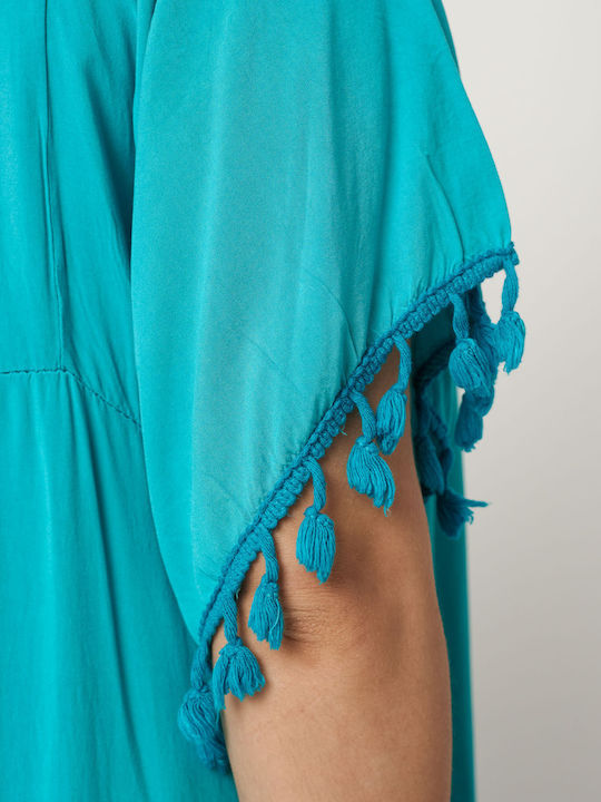 Jucita Summer Maxi Dress with Ruffle Light Blue