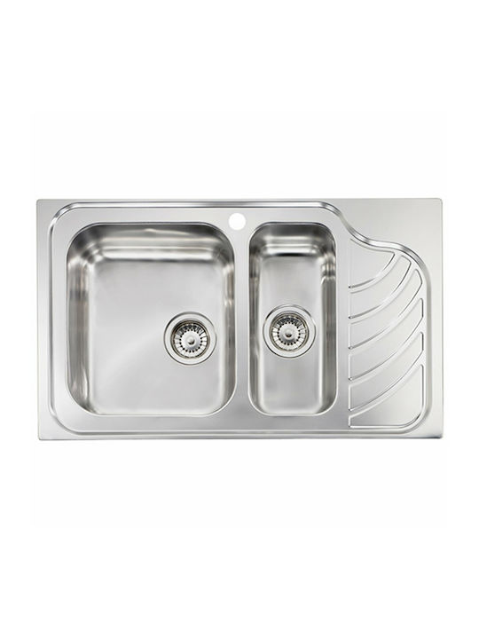 Sanitec Ένθετος Νεροχύτης Δεξιός Inox Σατινέ Μ86xΠ51cm Ασημί