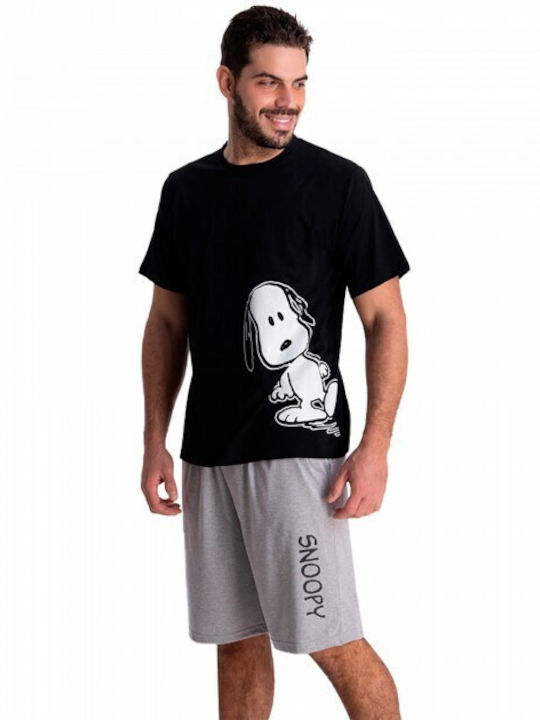 Peanuts Snoopy and Woodstock De vară Pijama de bărbați Din bumbac Neagră