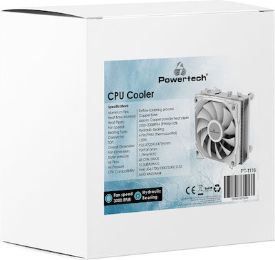 Powertech PT-1116 Cooler Procesor pentru Socket /A/M/4/ /A/M/5/ /1/2/0/0/ /1/1/5/x/ /1/7/0/0/ Albă