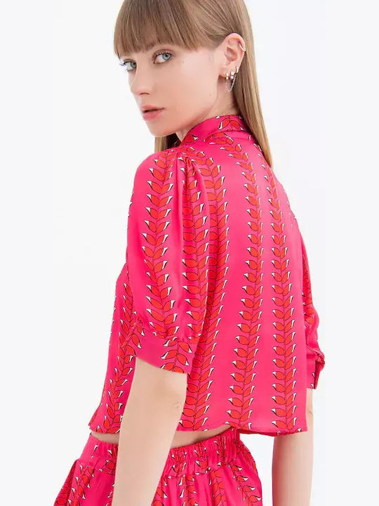 Mâneca scurta Femei Cămașă Fuchsia Imprimeu