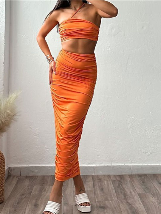 Chica Set with Maxi Skirt in Orange color