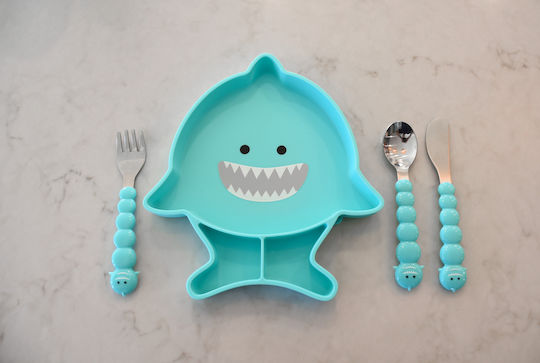 Melii Baby Food Plate Shark made of Silicone Turquoise