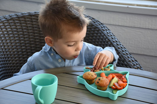 Melii Baby Food Plate Shark made of Silicone Turquoise
