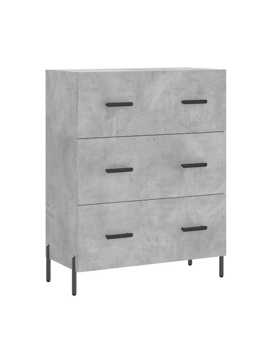 Wooden Chest of Drawers with 3 Drawers Gray 69.5x34x90cm