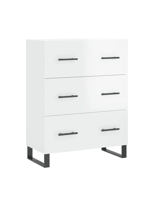 Wooden Chest of Drawers with 3 Drawers White 69.5x34x90cm