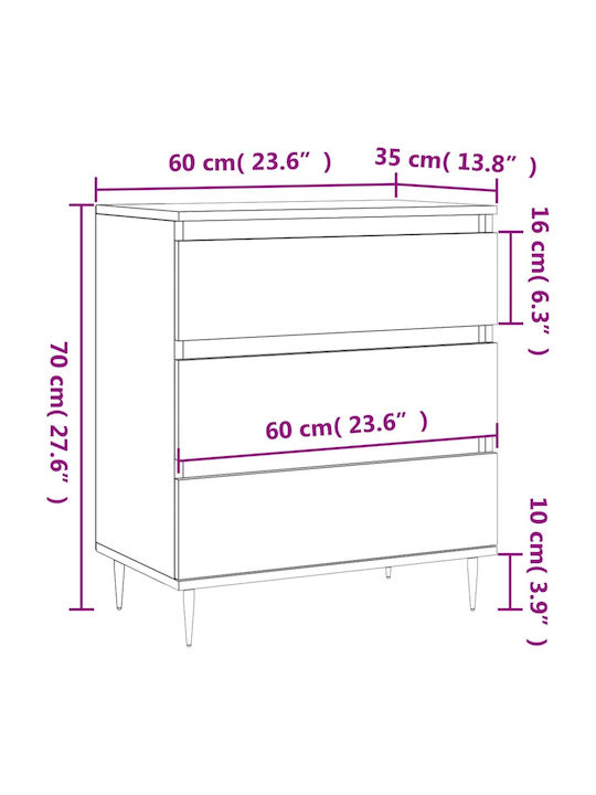 Wooden Chest of Drawers with 3 Drawers 60x35x70cm