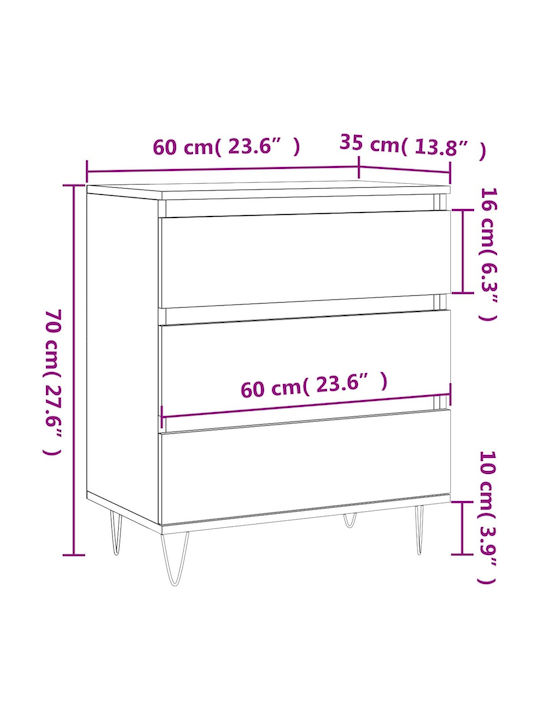Συρταριέρα Κρεβατοκάμαρας mit 3 Schubladen Gray 60x35x70cm