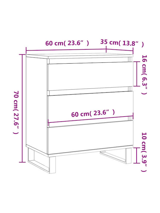 Συρταριέρα Креватокамарас Дървена с 3 чекмеджета Сив 60x35x70бр