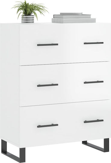 Wooden Chest of Drawers with 3 Drawers White 69.5x34x90cm