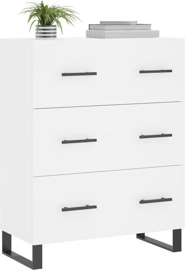 Wooden Chest of Drawers with 3 Drawers White 69.5x34x90cm