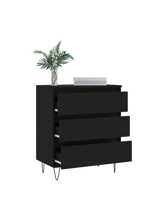 Wooden Chest of Drawers with 3 Drawers Black 60x35x70cm