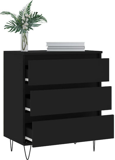 Wooden Chest of Drawers with 3 Drawers Black 60x35x70cm
