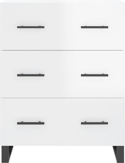 Wooden Chest of Drawers with 3 Drawers White 69.5x34x90cm