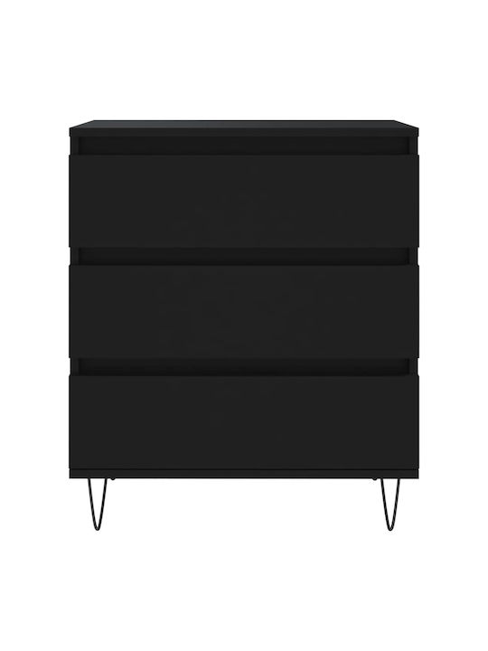 Wooden Chest of Drawers with 3 Drawers Black 60x35x70cm
