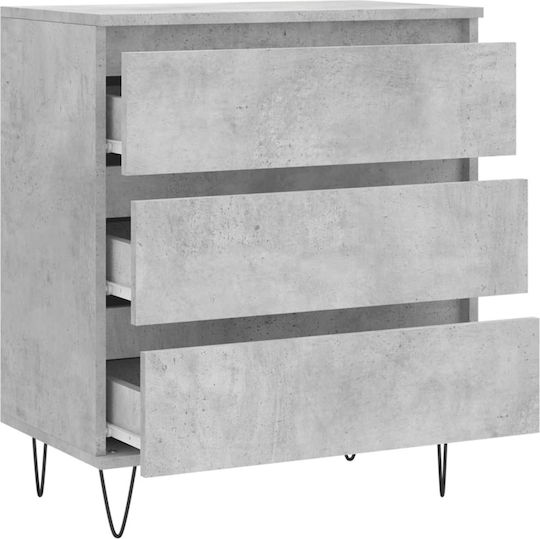 Wooden Chest of Drawers with 3 Drawers Gray 60x35x70cm